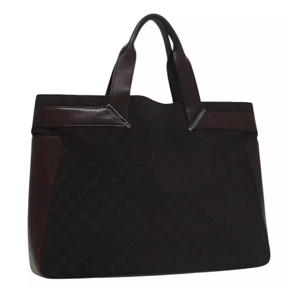 GUCCI GG Canvas Shoulder Bag Dark Brown Silver - Picture 1 of 15